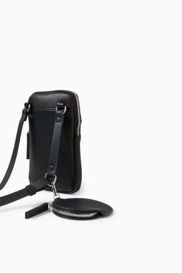 Femmes - Ensemble - pochette pour téléphone et porte-monnaie - synthétique - 2 pièces - noir