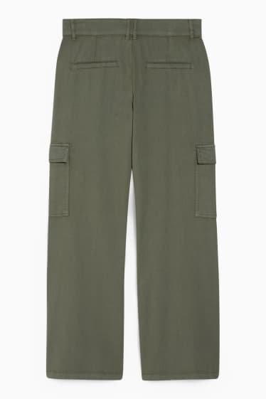 Dames - Cargobroek - high waist - tapered fit - donkergroen