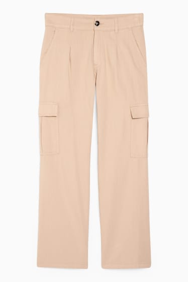 Dames - Cargobroek - high waist - tapered fit - beige