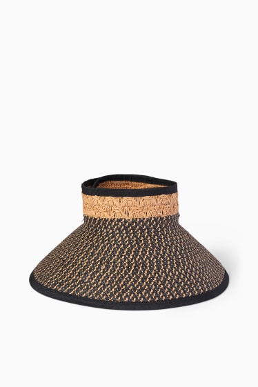 Damen - Stroh-Sonnenvisor - schwarz