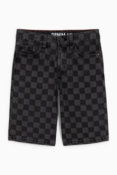 Children - Denim shorts - check - denim-dark gray
