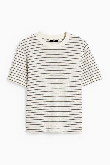 Women - T-shirt - striped - dark green / cremewhite