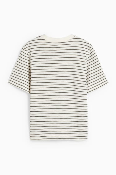 Women - T-shirt - striped - dark green / cremewhite