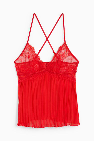 Donna - Top pigiama - a pieghe - rosso