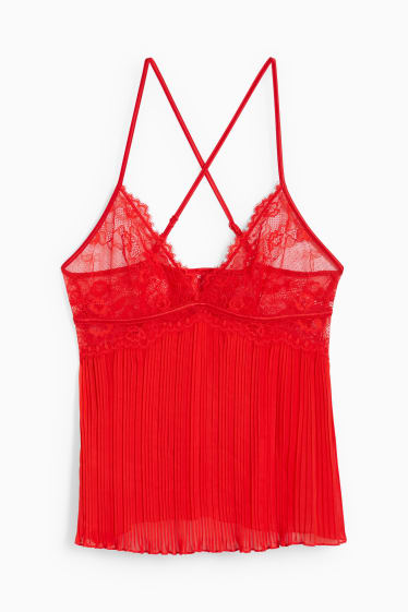 Dames - Pyjamatop - geplisseerd - rood