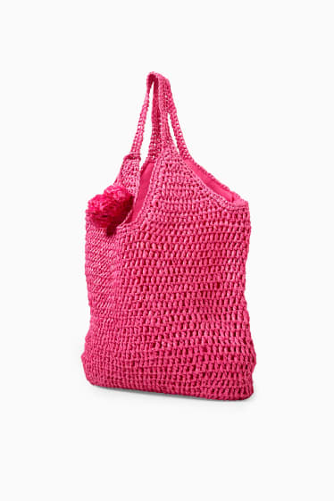 Dámské - Slaměná kabelka shopper - růžová
