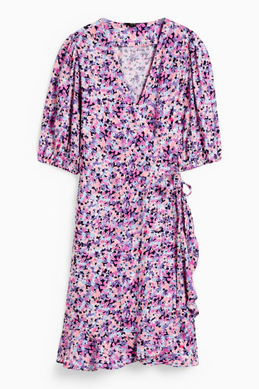 Damen - Wickelkleid - geblümt - pink