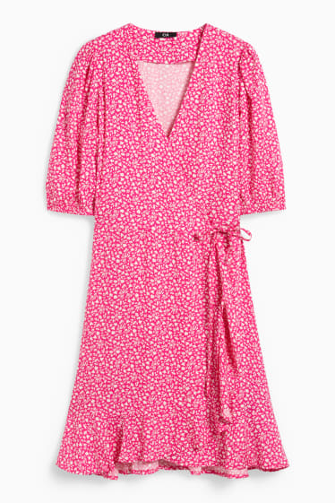 Femmes - Robe croisée - à fleurs - rose
