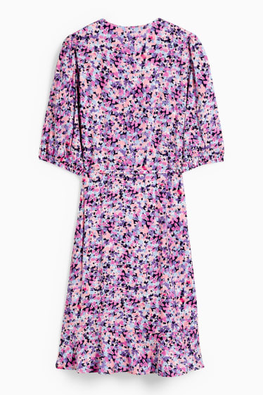 Damen - Wickelkleid - geblümt - pink
