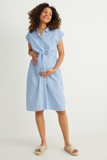 Femei - Rochie tip bluză pentru alăptare cu nod - cu dungi - alb / albastru deschis