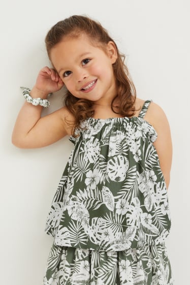 Kinder Mädchen - Set - Top und Scrunchie - 2 teilig - gemustert - grün / cremeweiß