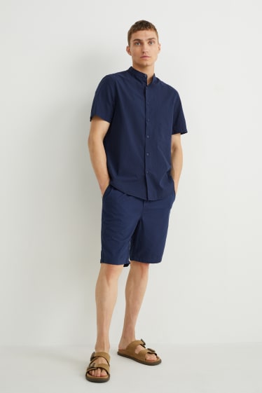 Heren - Overhemd - regular fit - opstaande kraag - donkerblauw
