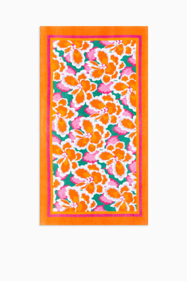 Women - Terry cloth beach towel - floral - 150 x 80 cm - orange
