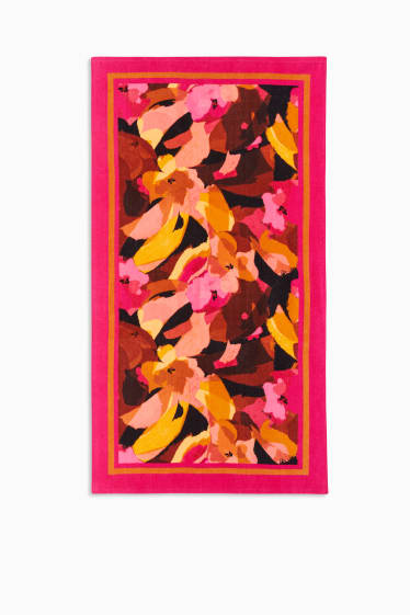 Women - Terry cloth beach towel - floral - 150 x 80 cm - dark orange