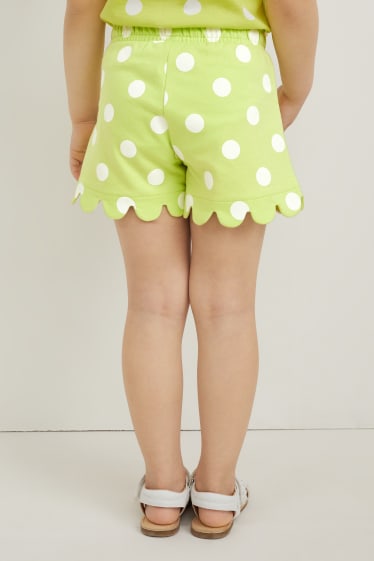 Kinderen: meisjes - Minnie Mouse - sweatshorts - met stippen - lichtgroen