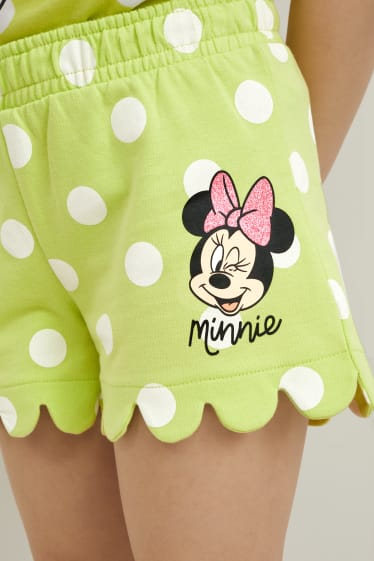 Kinderen: meisjes - Minnie Mouse - sweatshorts - met stippen - lichtgroen