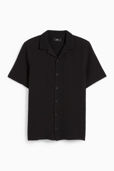 Home - Camisa - regular fit - coll solapa - negre