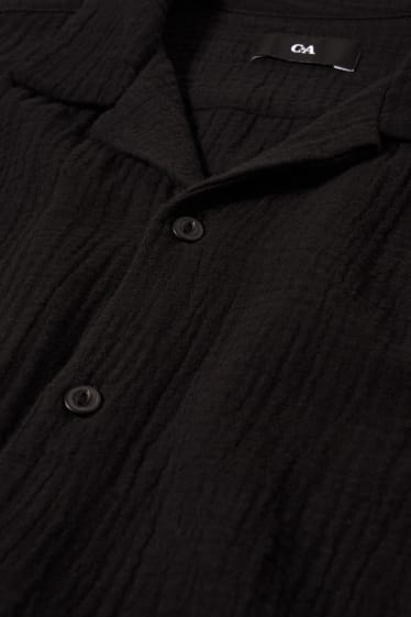 Home - Camisa - regular fit - coll solapa - negre