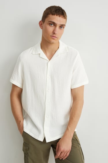 Pánské - Košile - regular fit - klopový límec - krémově bílá