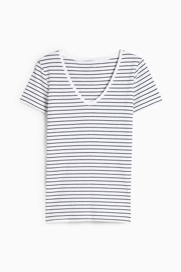 Dames - Basic T-shirt - gestreept - wit