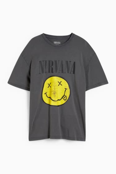 Hombre - Camiseta - Nirvana - gris oscuro