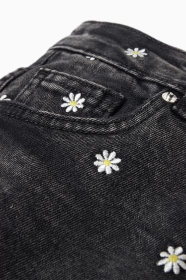 Dámské - CLOCKHOUSE - džínové šortky - high waist - s květinovým vzorem - džíny - tmavošedé