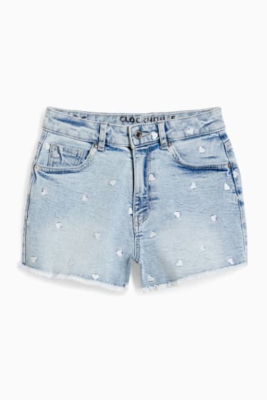 Ados & jeunes adultes - CLOCKHOUSE - short en jean - high waist - à motif - jean bleu clair
