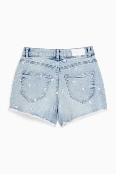 Teens & young adults - CLOCKHOUSE - denim shorts - high-rise waist - patterned - denim-light blue