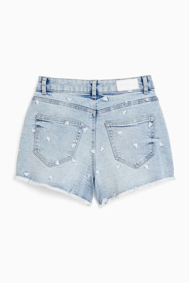 Ados & jeunes adultes - CLOCKHOUSE - short en jean - high waist - à motif - jean bleu clair