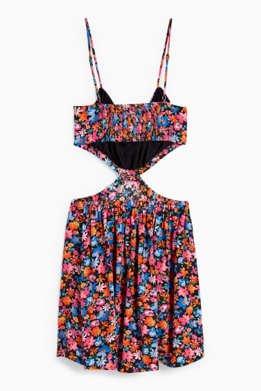 Damen - Fit & Flare Kleid - geblümt - schwarz