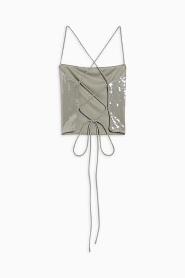 Donna - Crop top - effetto brillante - verde chiaro