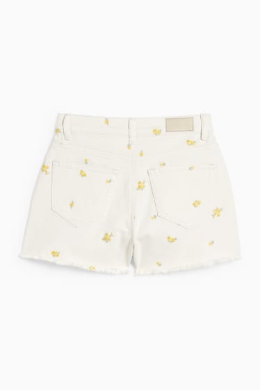 Ados & jeunes adultes - CLOCKHOUSE - short en jean - high waist - à fleurs - beige clair