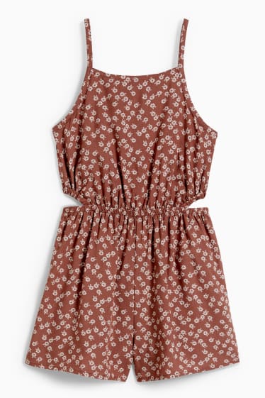 Enfants filles - Combinaison - à fleurs - marron