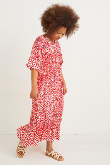 Kinderen: meisjes - Jurk - met patroon - rood / crème wit