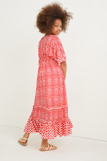 Kinderen: meisjes - Jurk - met patroon - rood / crème wit