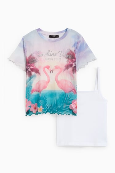 Bambine - Set - t-shirt e top - 2 pezzi - bianco
