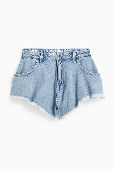 Adolescenți și tineri - CLOCKHOUSE - pantaloni scurți de blugi - talie înaltă - denim-albastru deschis