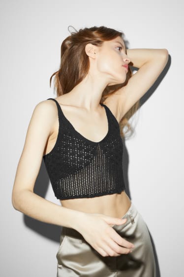 Damen - CLOCKHOUSE - Crop Strick-Top - schwarz