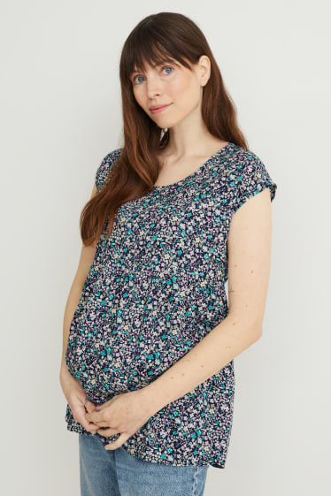 Dames - Zwangerschapsblousetop - gebloemd - donkerblauw