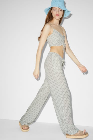 Women - CLOCKHOUSE - cloth trousers - mid-rise waist - wide leg - cremewhite