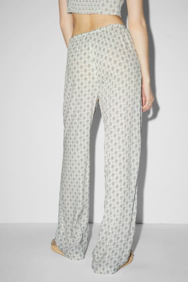 Women - CLOCKHOUSE - cloth trousers - mid-rise waist - wide leg - cremewhite