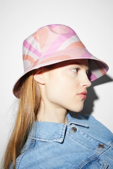 Nastolatki - CLOCKHOUSE - kapelusz - ze wzorem - jasnoróżowy
