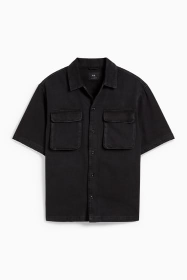 Hommes - Chemise en jean - col kent - noir