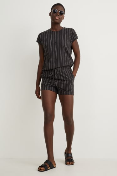 Damen - Shorts - gestreift - schwarz