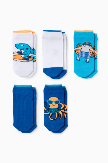 Bambini - Confezione da 5 - creature marine - calzini corti con motivi - blu scuro