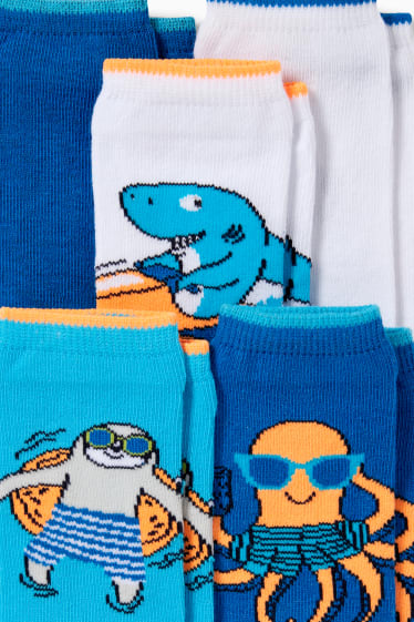 Children Boys - Multipack of 5 - sea creatures - trainer socks with motif - dark blue