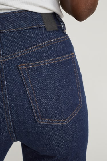 Dames - Bermuda van spijkerstof - high waist - jeansdonkerblauw