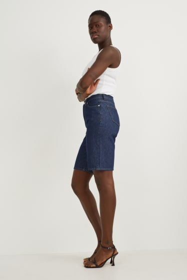 Dames - Bermuda van spijkerstof - high waist - jeansdonkerblauw