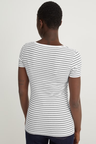 Dames - Basic T-shirt - gestreept - wit