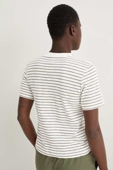 Women - T-shirt - striped - dark green / cremewhite